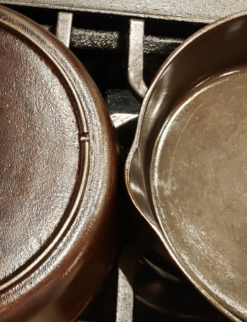 cast iron pans on stove