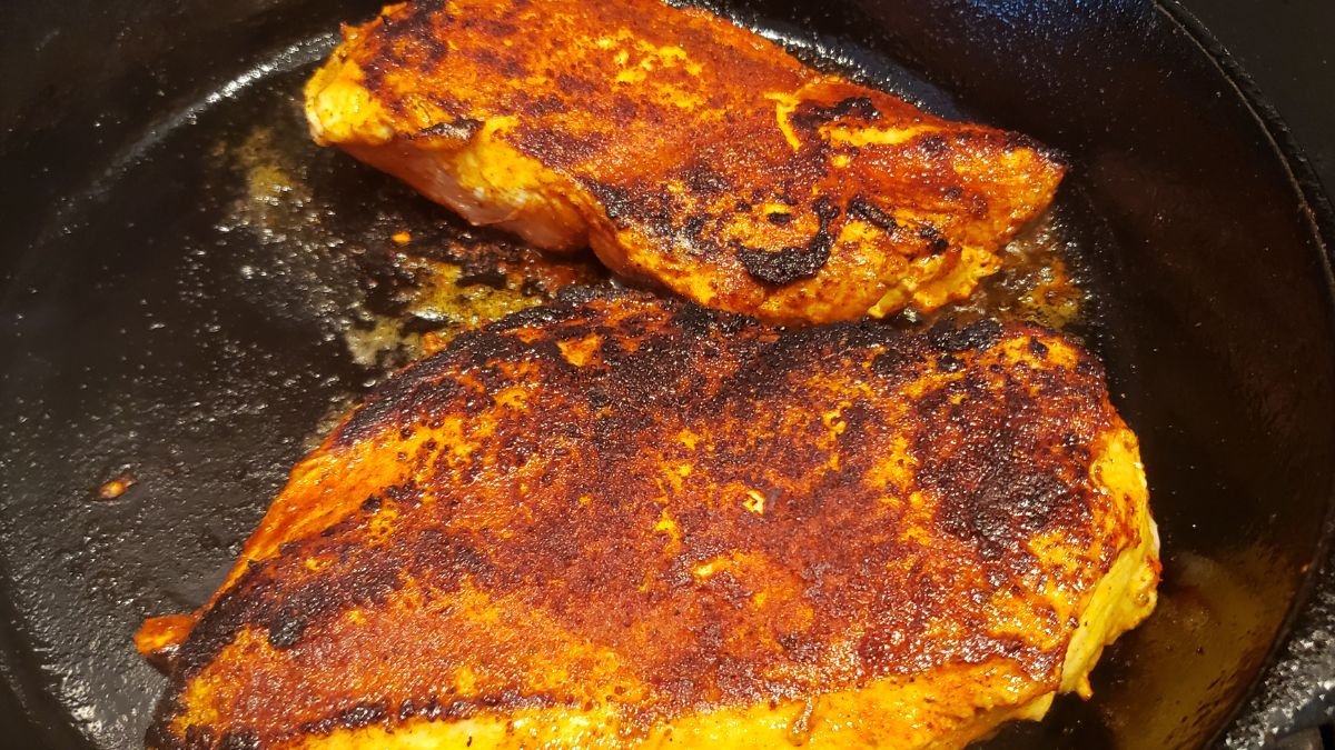 blackened chicken breast in cast iron skillet